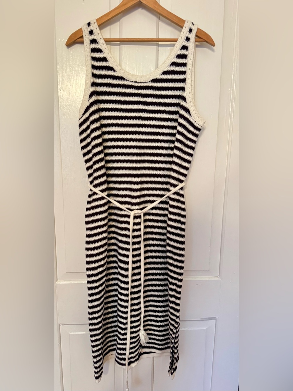 Nine West Black and White Striped Knit Midi Dress